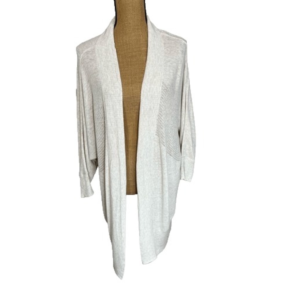 Leo & Nicole Open Cardigan M Sweater Cream Lightweight Knit Duster Layering